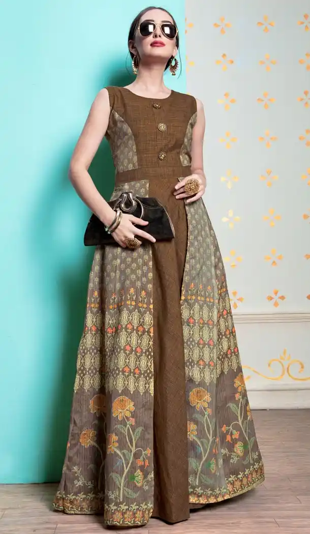 Brown Color Heavy Michelin Abaya Style Designer Readymade Long Kurti - 432852872