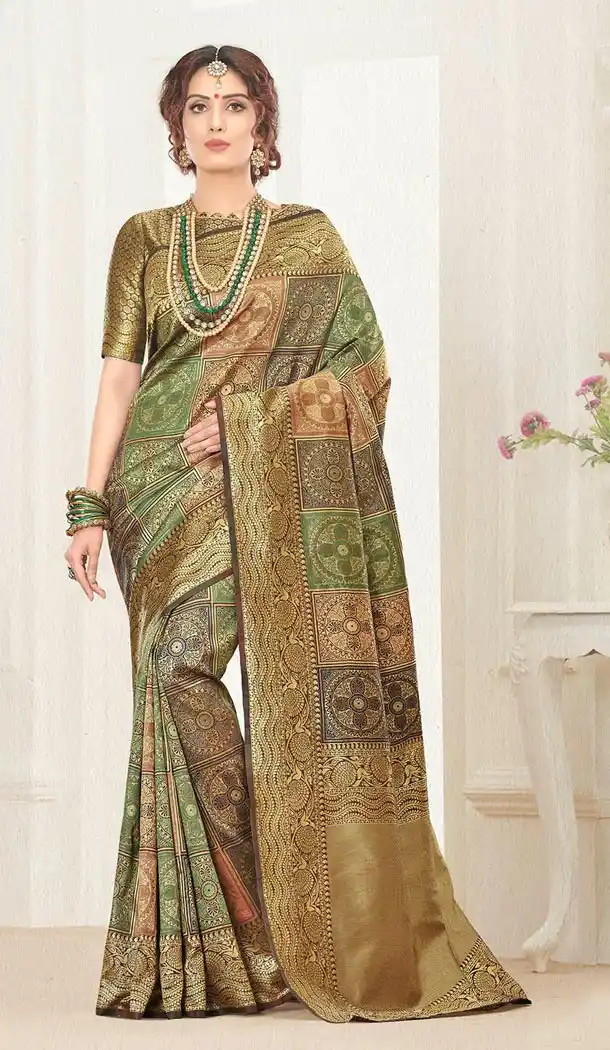 Gold Color Silk Jacquard Traditional Wear Saree with Blouse - 429752550