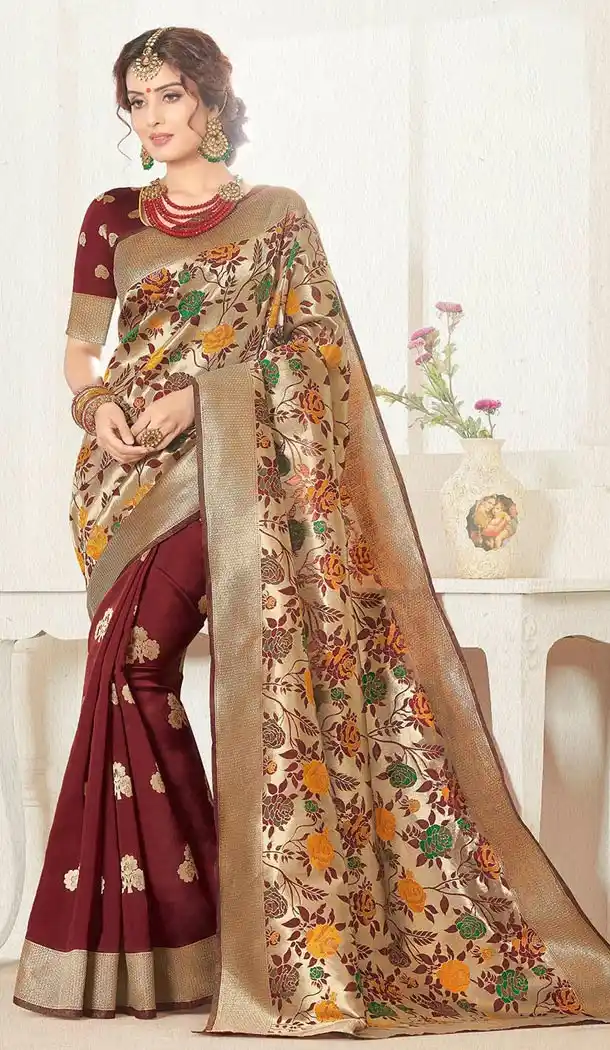 Brown Color Silk Jacquard Traditional Wear Saree with Blouse - 429752551