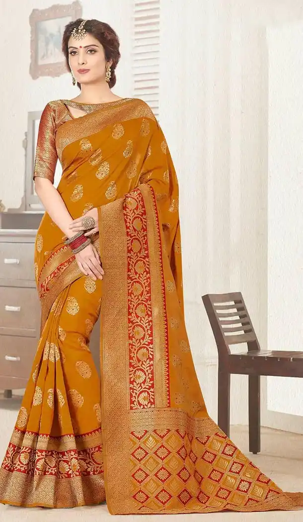 Orange Color Silk Jacquard Traditional Wear Saree with Blouse - 429752553