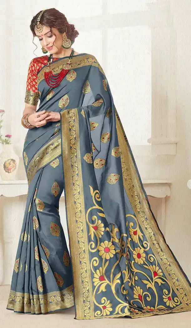 Pale Blue Color Silk Jacquard Traditional Wear Saree with Blouse - 429752556
