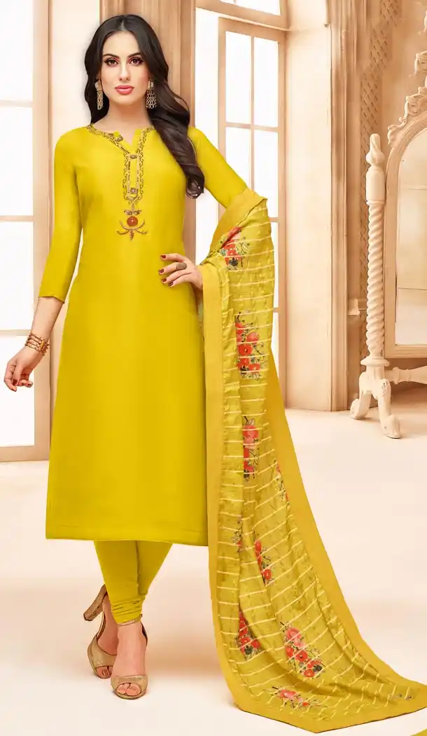Yellow Color Upada Silk Straight Casual Office Wear Salwar Kameez - 433152937