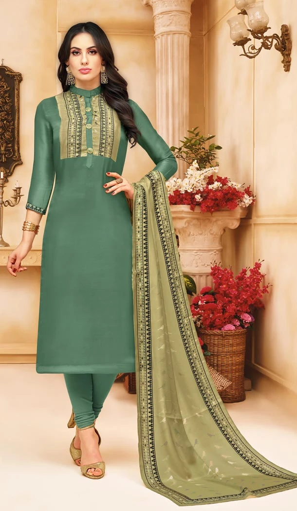 Green Color Upada Silk Straight Casual Office Wear Salwar Kameez - 433152938