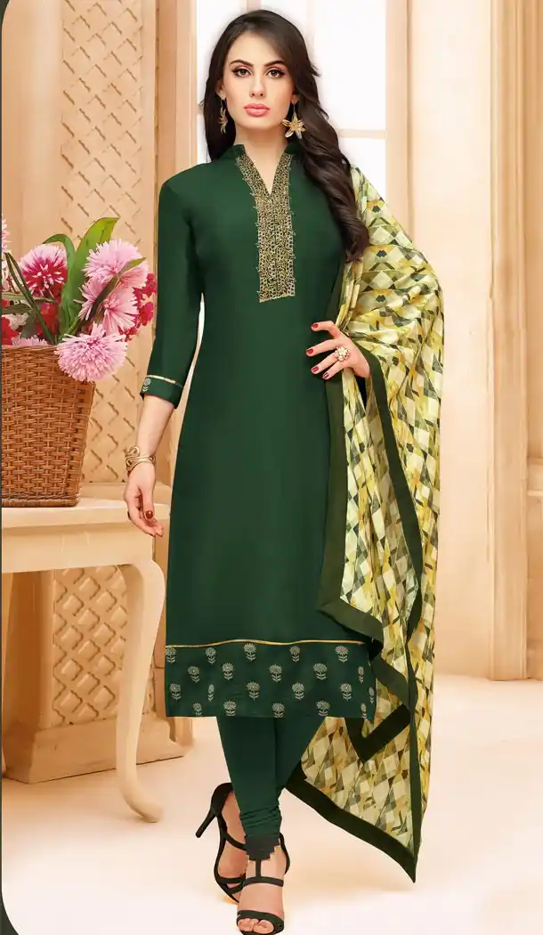 Dark Green Color Upada Silk Straight Casual Office Wear Salwar Kameez - 433152941