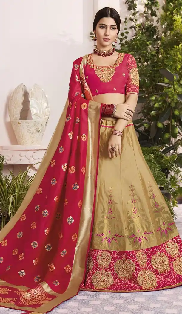 Golden Color Silk Jacquard Traditional Designer Lehenga Choli - 433553011