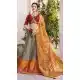 Grey and Orange Color Silk Jacquard Traditional Designer Lehenga Choli - 433553012
