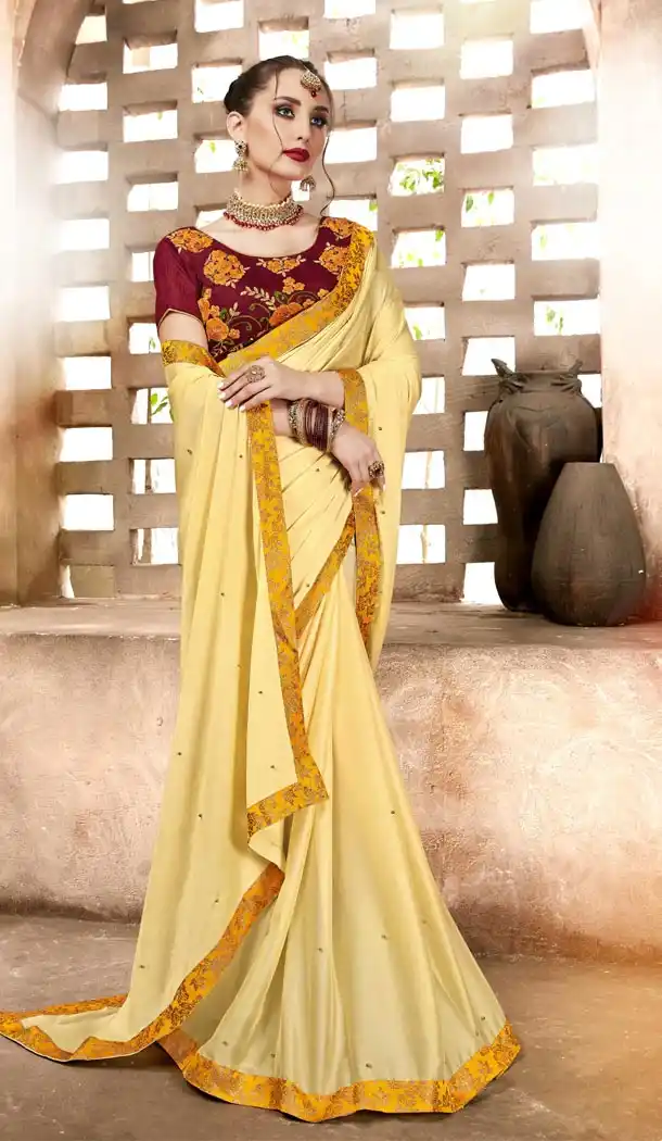 Yellow Color Moss Chiffon Casual Day Wear Saree With Blouse - 433753027