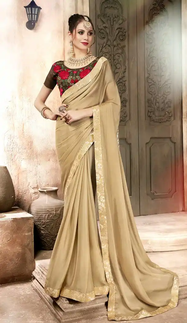 Beige Color Georgette Casual Day Wear Saree With Blouse