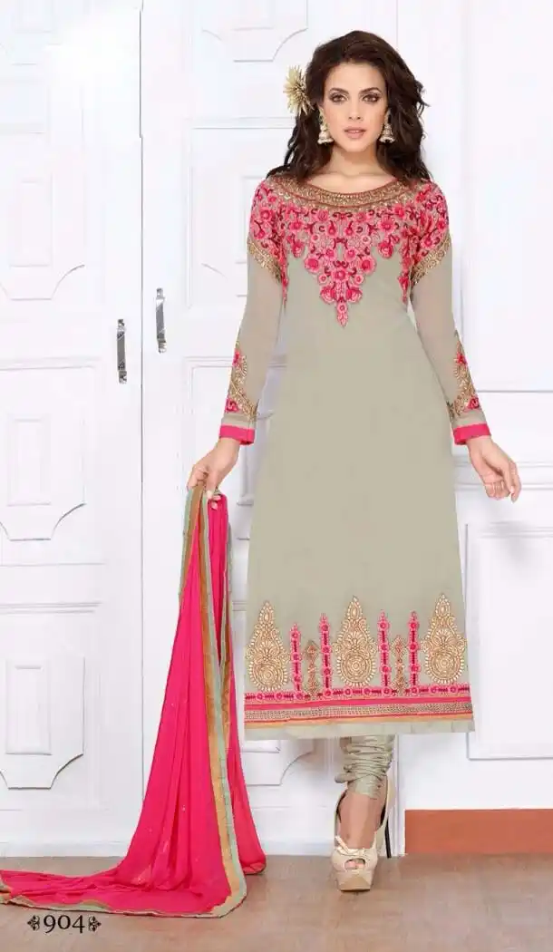 Fawn Faux Georgette Churidar Kameez