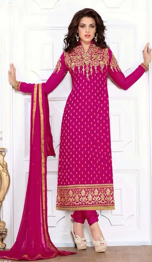 Fuchsia Faux Georgette Churidar Kameez