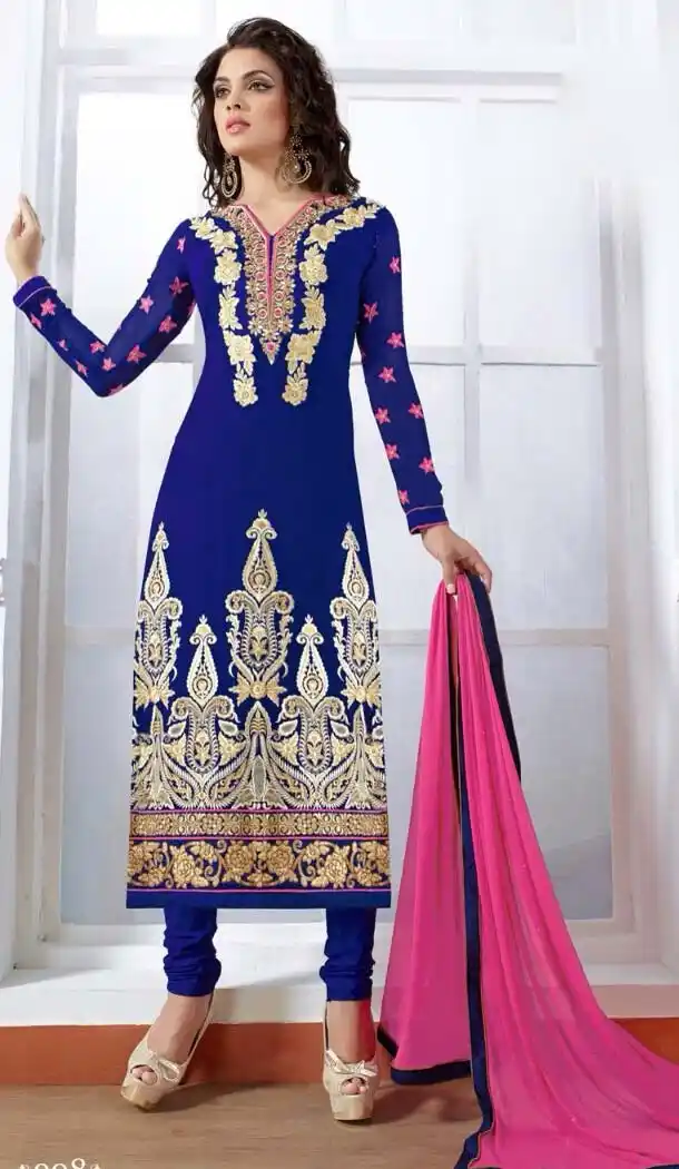 Blue Faux Georgette Churidar Kameez