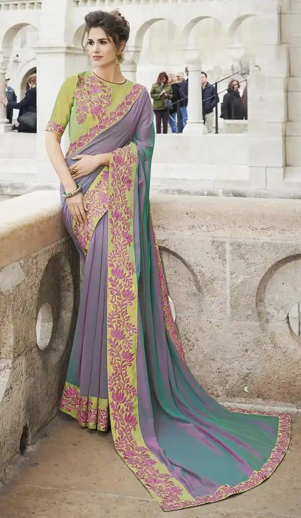 Two Tone Purple Color Georgette Party Wear Saree with Blouse - 436153305