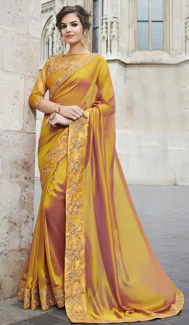Goldenrod Color Georgette Party Wear Saree with Blouse - 436153307