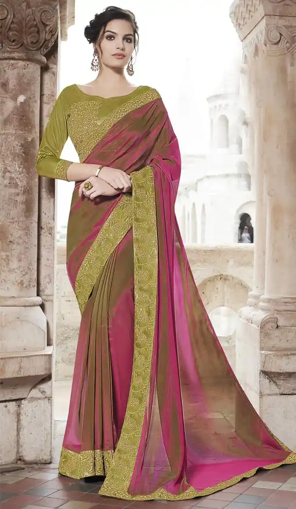 Two Tone Pink Color Georgette Party Wear Saree with Blouse - 436153309