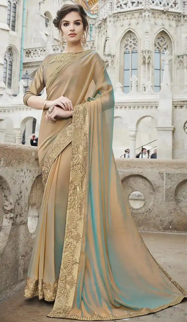 Two Tone Tan Color Georgette Party Wear Saree with Blouse - 436153310