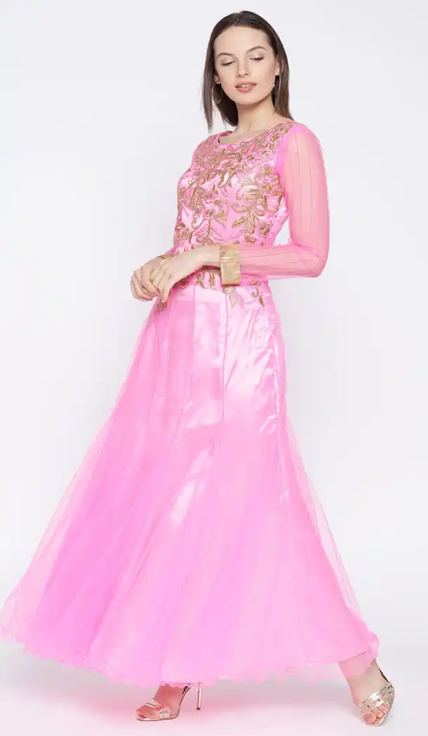 Pink Color Net Party Wear Gown Dress