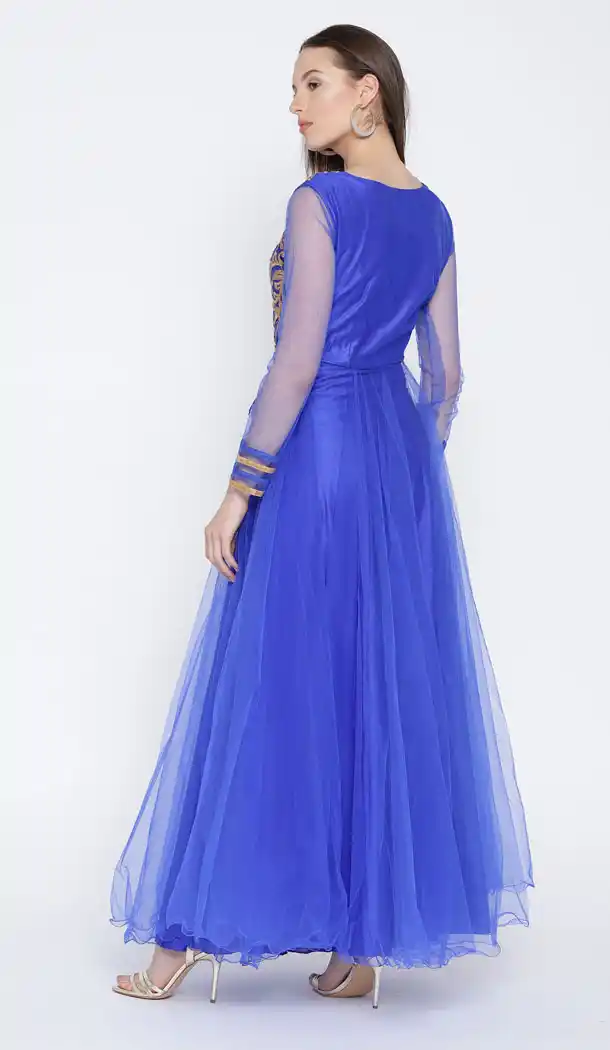 Blue Color Net Party Wear Gown Dress - 434853203