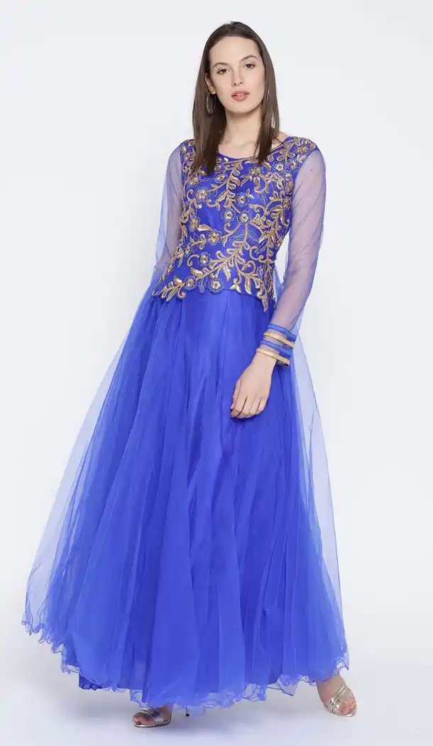 Blue Color Net Party Wear Gown Dress - 434853203