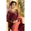 Burgundy Color Satin Georgette Straight Cut Party Wear Sharara Suit