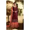 Burgundy Color Satin Georgette Straight Cut Party Wear Sharara Suit