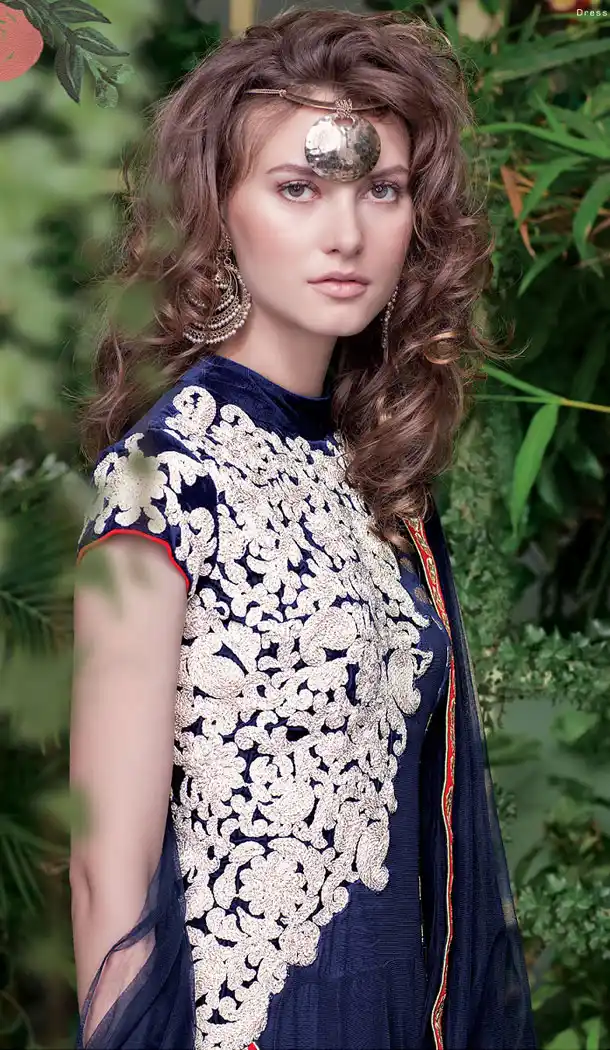 Dark Blue Color Net Viscose Designer Wear Gown Dress - 442053956