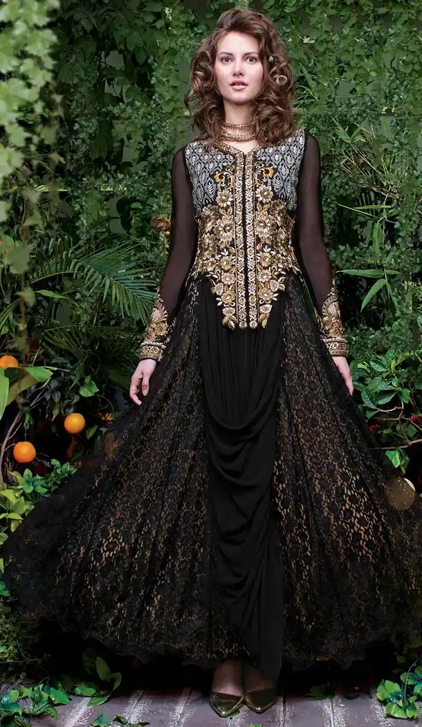 Black Color Net Bembering Designer Wear Gown Dress - 442053958