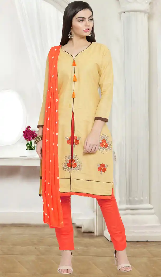 Yellow Color Cotton Slub Casual Wear Salwar Kameez - 434753184