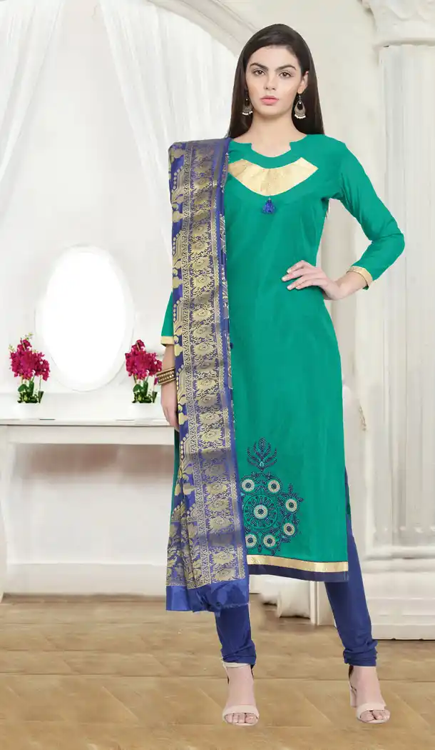 Green Color Cotton Slub Casual Wear Salwar Kameez - 434753188