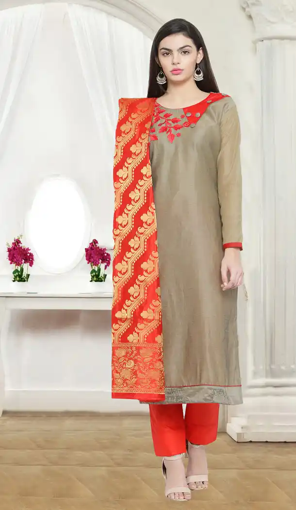 Sage Color Chanderi Cotton Casual Wear Salwar Kameez - 434753190