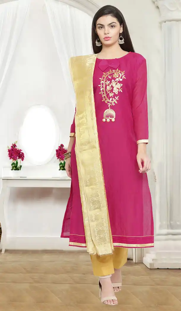 Magenta Color Chanderi Cotton Casual Wear Salwar Kameez - 434753192
