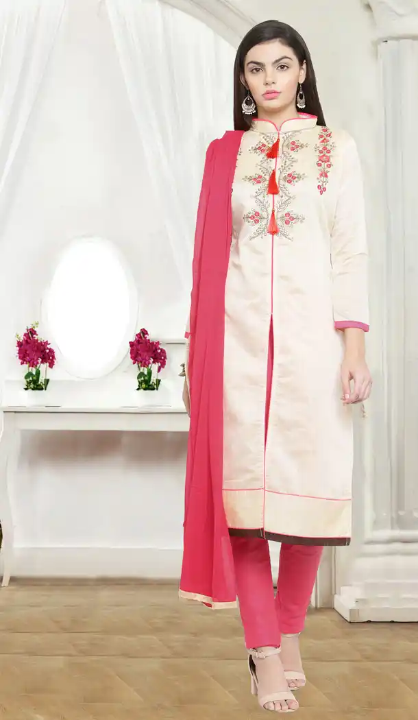 Cream Color Chanderi Cotton Casual Wear Salwar Kameez - 434753194
