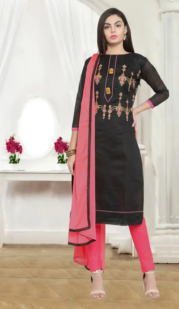 Black Color Chanderi Cotton Casual Wear Salwar Kameez - 434753195