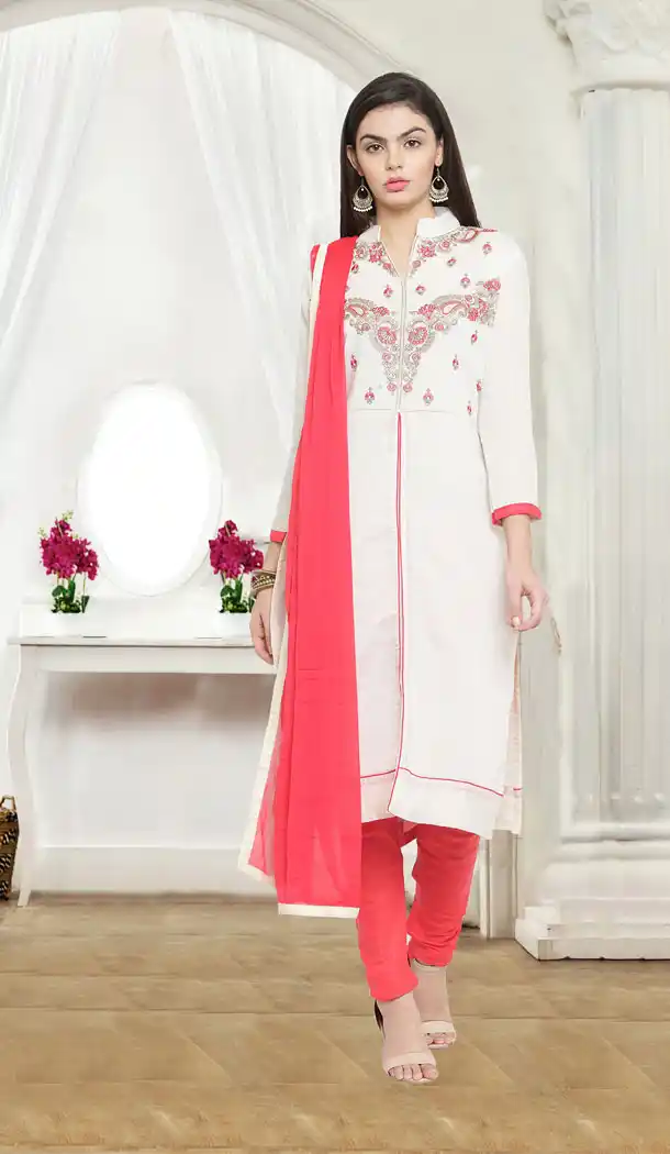 Off White Color Chanderi Cotton Casual Wear Salwar Kameez - 434753196