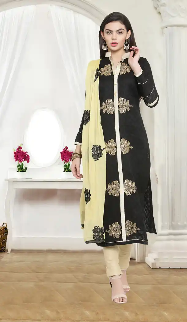 Black Color Jacquard Cotton Casual Wear Salwar Kameez - 434753198
