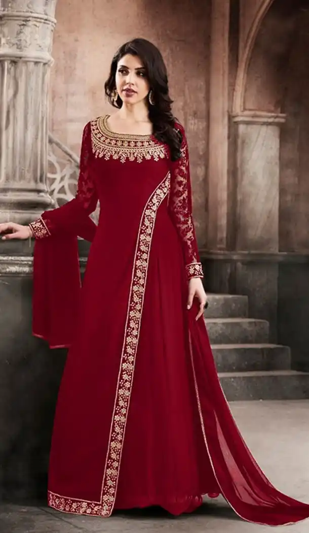 Red Color Faux Georgette Party Wear Lehenga Suit - 435253232