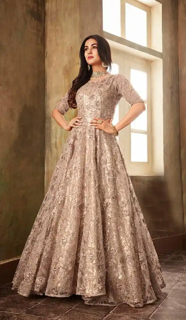 Misty Rose Color Net Heavy Embroidered Designer Salwar Kameez - 435953288