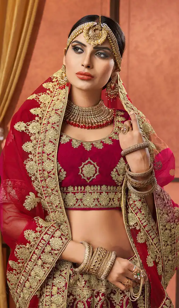 Maroon Color Velvet Indian Traditional Designer Wear Lehenga Choli - 440953828