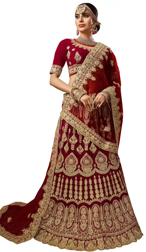 Maroon Color Velvet Indian Traditional Designer Wear Lehenga Choli - 440953828