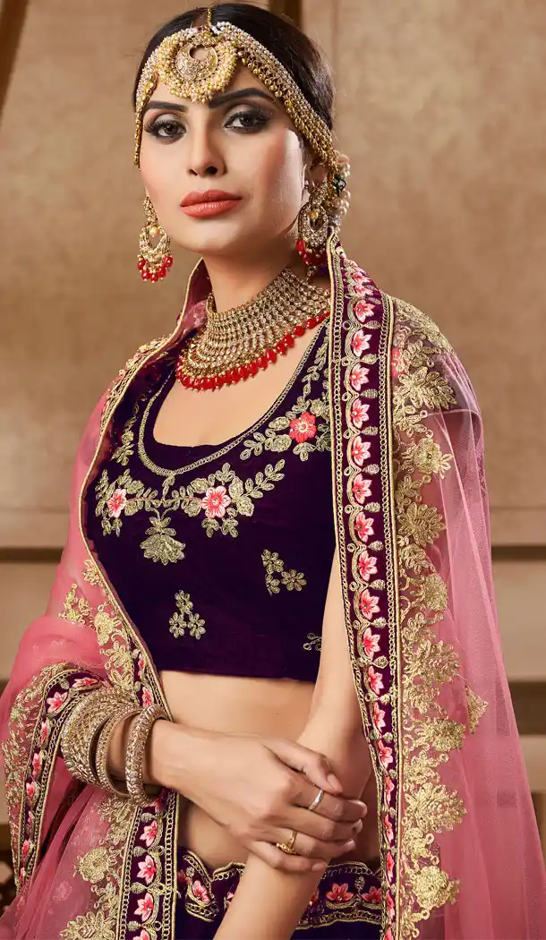 Purple Color Velvet Indian Traditional Designer Wear Lehenga Choli - 440953829