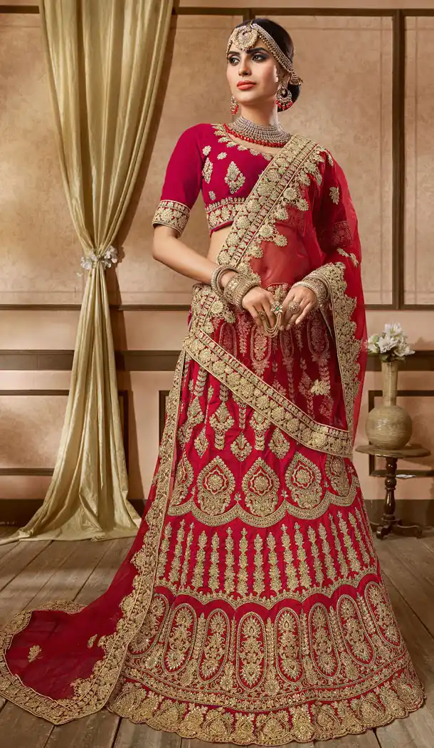Red Color Velvet Indian Traditional Designer Wear Lehenga Choli - 440953831