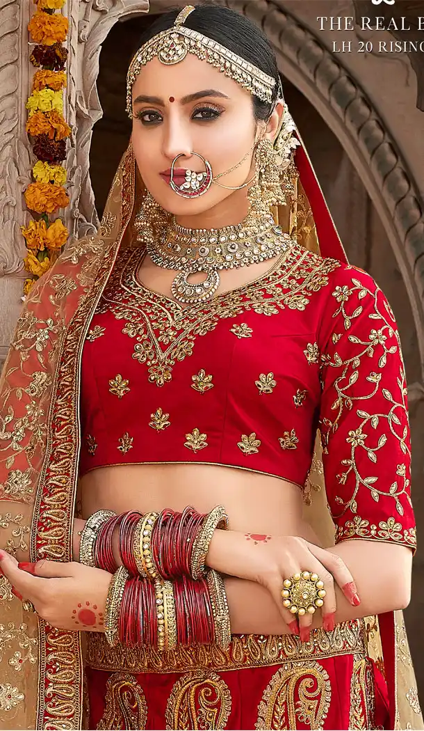 Red Color Silk Heavy Bridal Wedding Wear Lehenga Choli - 443754261