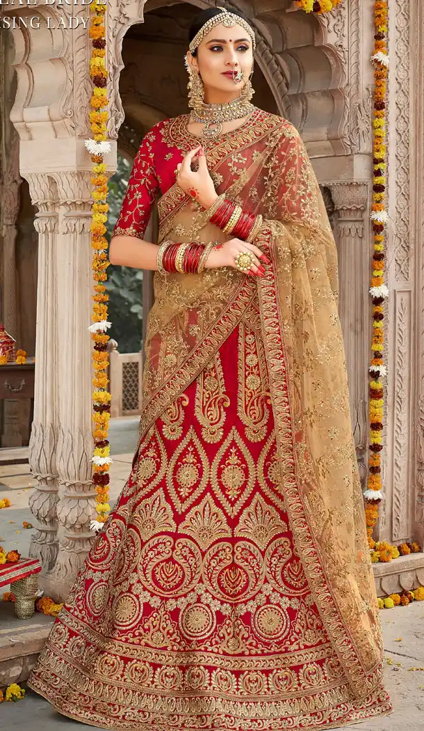 Red Color Silk Heavy Bridal Wedding Wear Lehenga Choli - 443754261