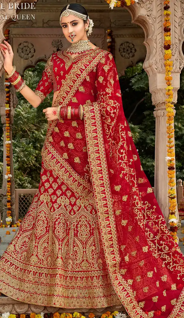 Red Color Silk Heavy Bridal Wedding Wear Lehenga Choli - 443754263