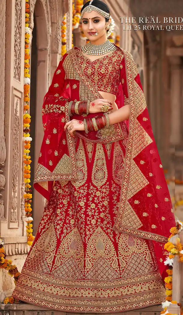 Exotic Red Color Silk Heavy Bridal Wedding Wear Lehenga Choli - 443754266