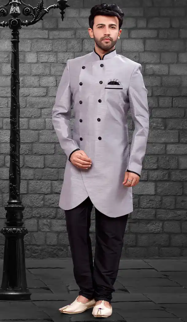Grey Color Imported Silk Designer Indo Western Mens Wear - FHRTVol4-401