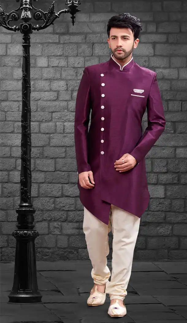 Wine Color Imported Silk Designer Indo Western Mens Wear - FHRTVol4-406