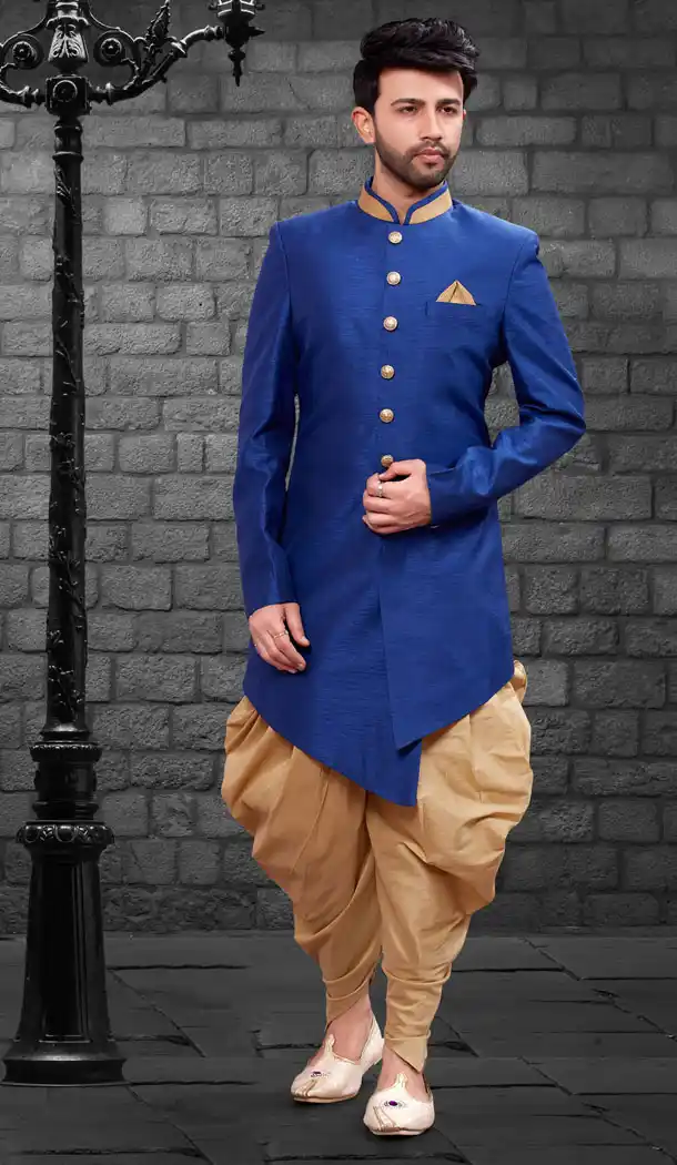 Royal Blue Color Imported Silk Designer Indo Western Mens Wear - FHRTVol4-407