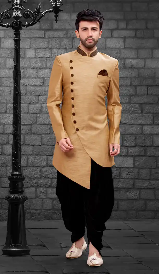 Beige Color Imported Silk Designer Indo Western Mens Wear - FHRTVol4-409