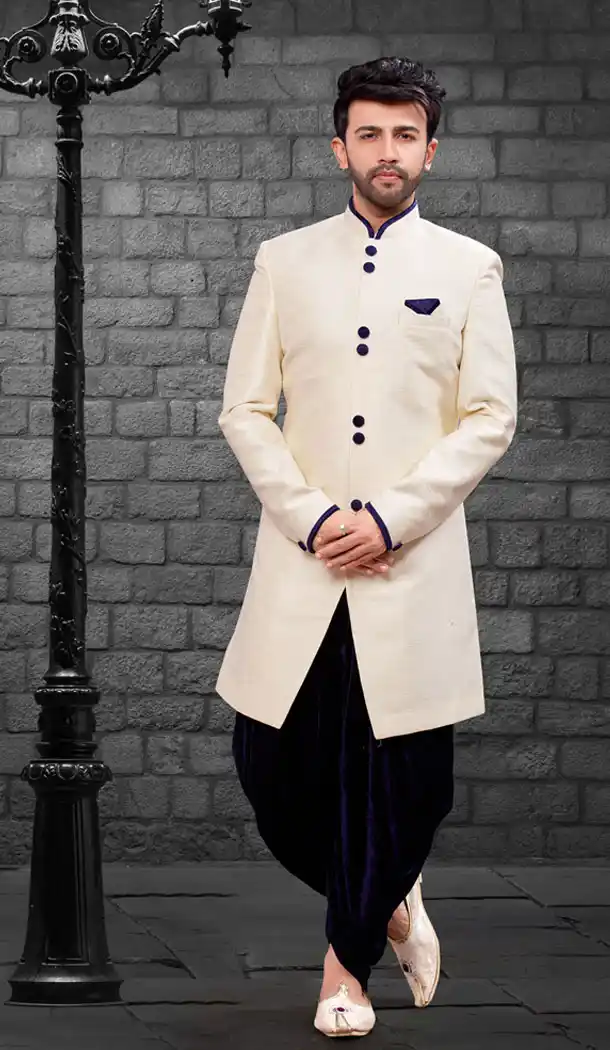 Cream Color Imported Silk Designer Indo Western Mens Wear - FHRTVol4-410