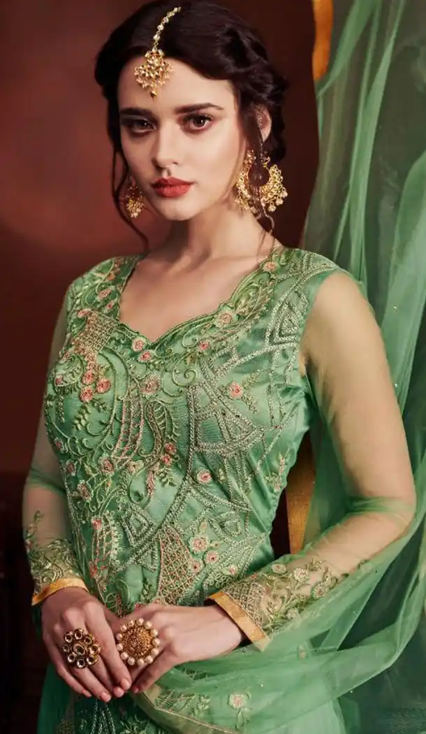 Green Color Butterfly Net Pakistani Abaya Style Salwar Kameez - 438053492
